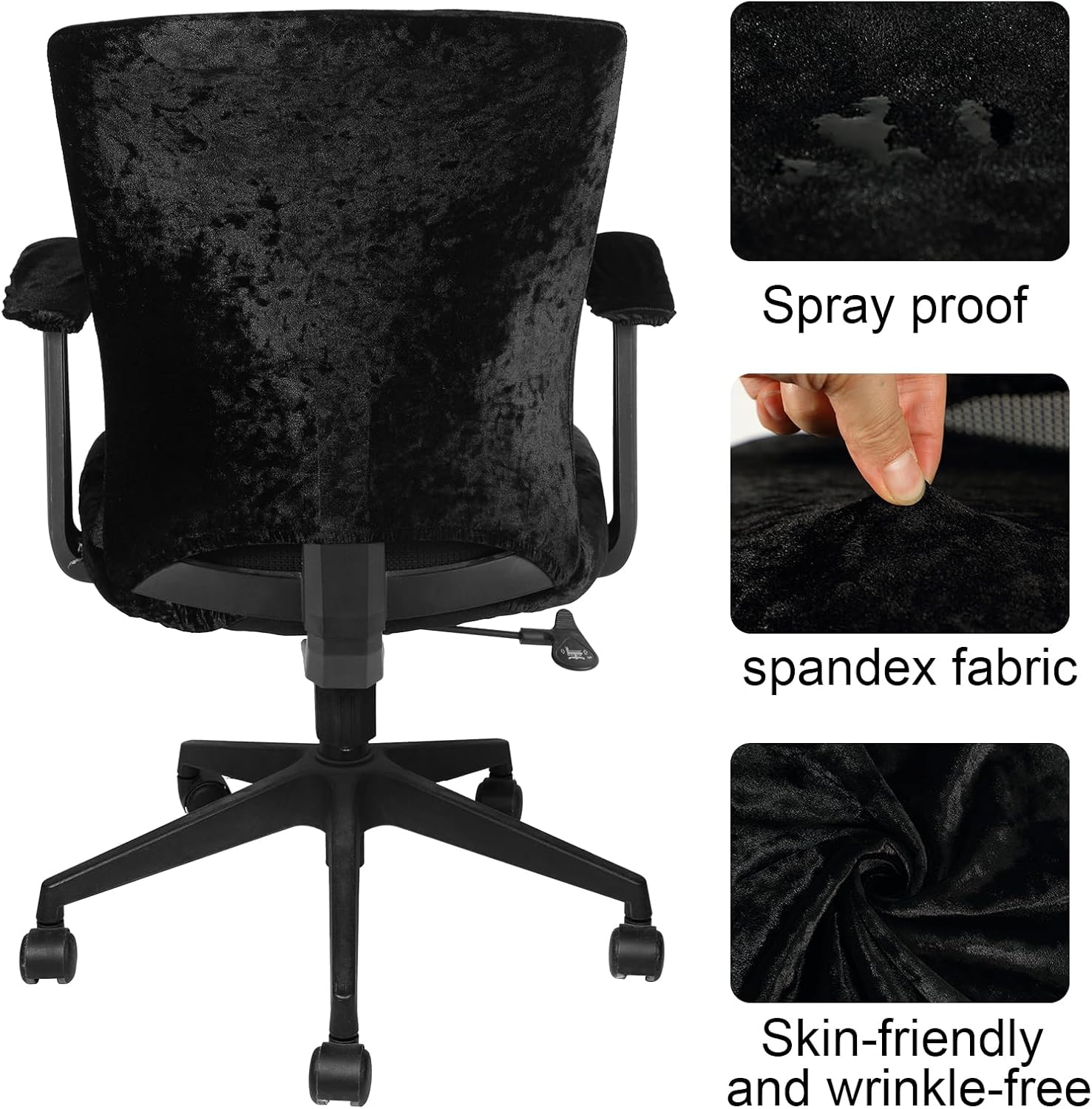 Tallew 4 Pcs Office Chair Covers Set with Armrest, Stretchable,Black image 5