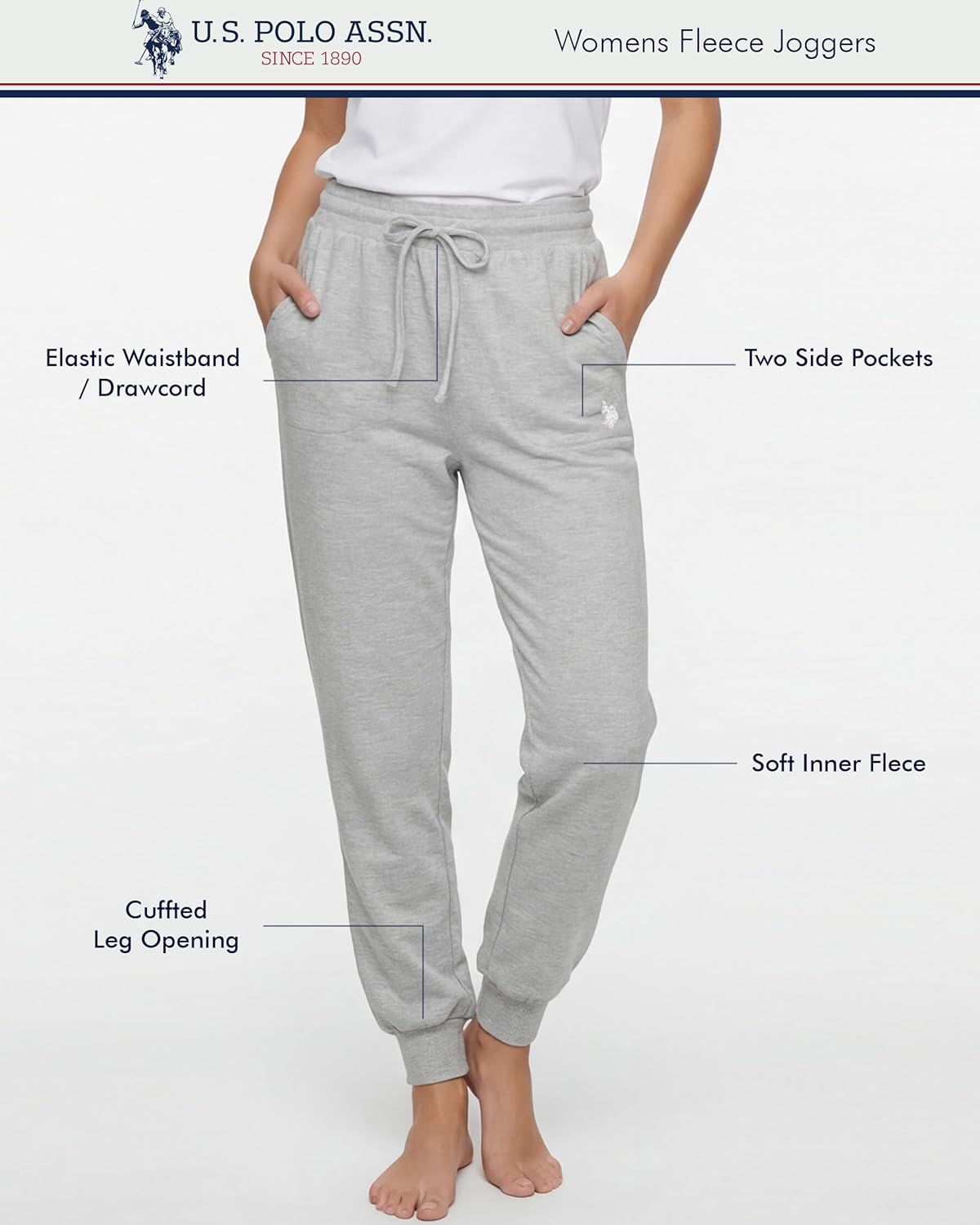 U.S. Polo Assn. Women's Jogger Sweatpants, Fleece-Backed, Pockets Valentines Gifts for Her - Image 3