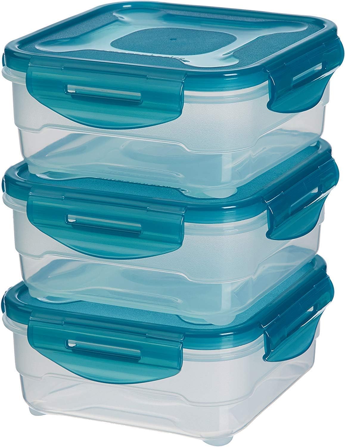 Amazon Basics Air-Locked Leak-Proof, Stackable & Airtight Fridge/Freezer Containers with Lids, BPA-Free Plastic, Microwave and Dishwasher Safe 3-Piece Food-Storage Set, 3 x 0.8 Liter, Clear Amazon Basics Air-Locked Leak-Proof, Stackable & Airtight Fridge/Freezer Containers with Lids, BPA-Free Plastic, Microwave and Dishwasher Safe 3-Piece Food-Storage Set, 3 x 0.8 Liter, Clear