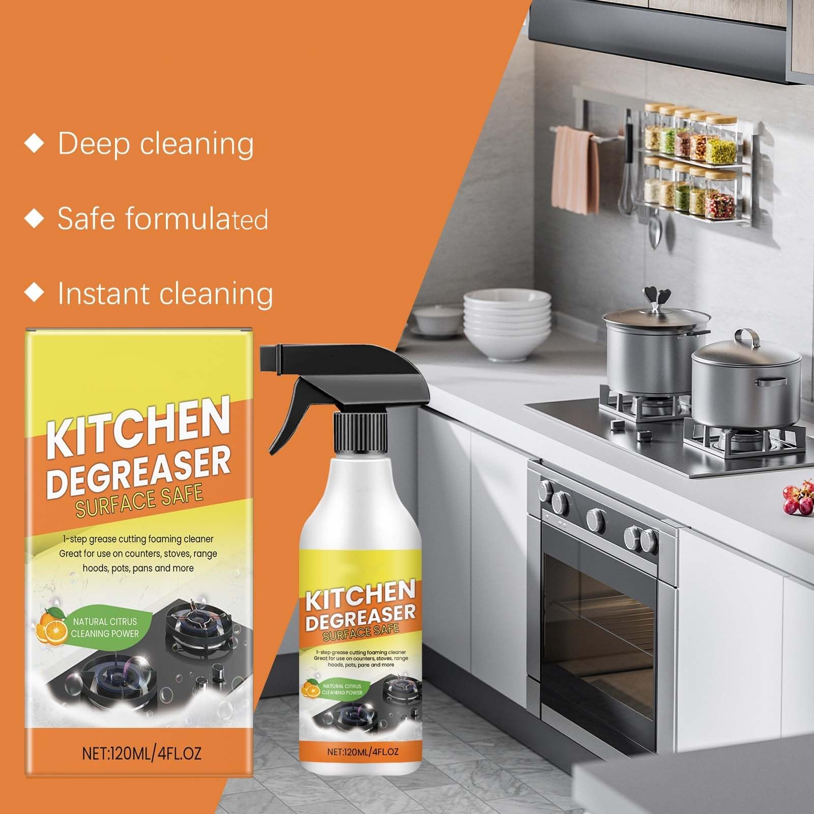 Gas Stove Top Cleaner, limpiador de campana extractora, spray limpiador de aceite de cocina resistente, manchas de aceite de cocina, potente limpiador de utensilios de cocina multiusos (6 unidades)