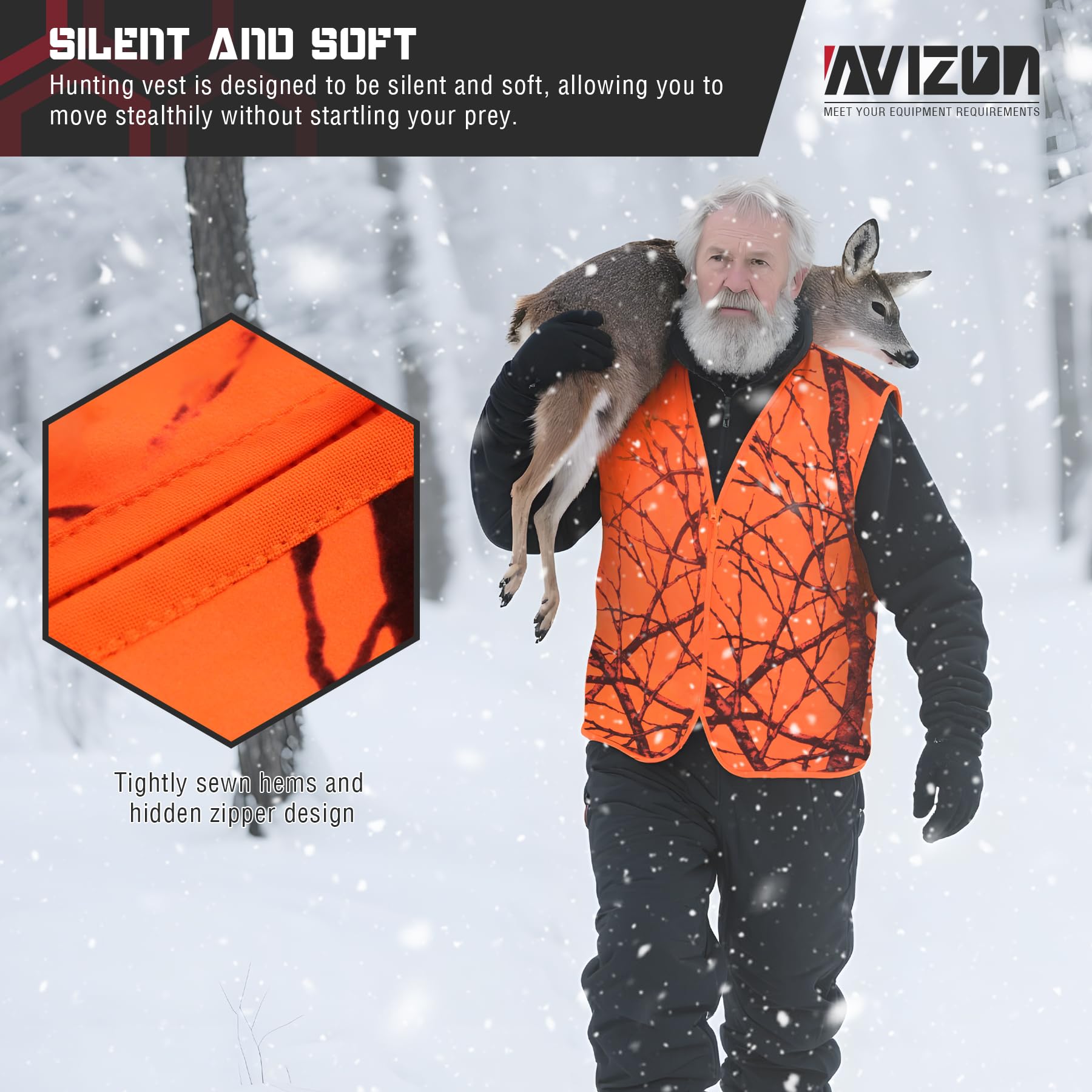 Avizon Gilet da caccia da uomo, colore arancione, mimetico, con cerniera, leggero