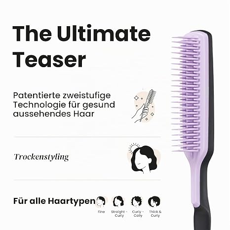 Tangle Teezer The Ultimate Volumizer Hair Brush for All Hair Types - Adds Volume & Texture - Gentle Comb for Upstyling Hair Minimises Damage - Black & Purple