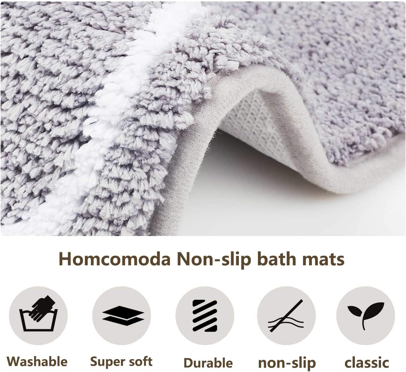 Homcomoda Bath Rugs Set 2 Piece Bath Mat Non Slip Backing Absorbent Bathroom Rug Microfiber Machine Washable Floor Rugs(Gray)