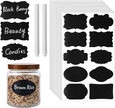 Homrelaxy 360Pcs Chalkboard Labels 3x2 Inch Reusable Blackboard Stickers with 2 White Erasable Chalk Markers, 10 Assorted Shapes, for Mason Jars, Food Containers, and Pantry Storage