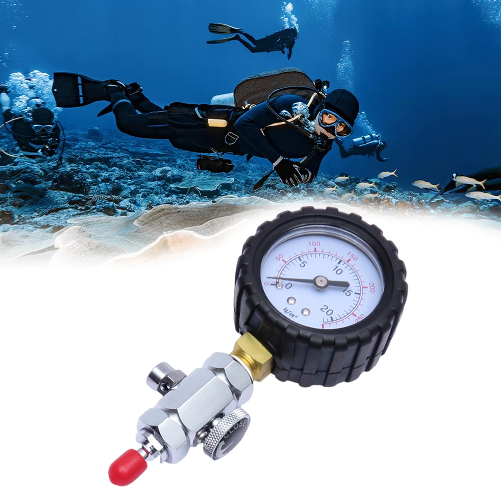 mioosho Diving Tanks Pressure Checker Accurate Pressure Gauge Diving Pressure Gauge for Regulator Underwater Diving Equipment