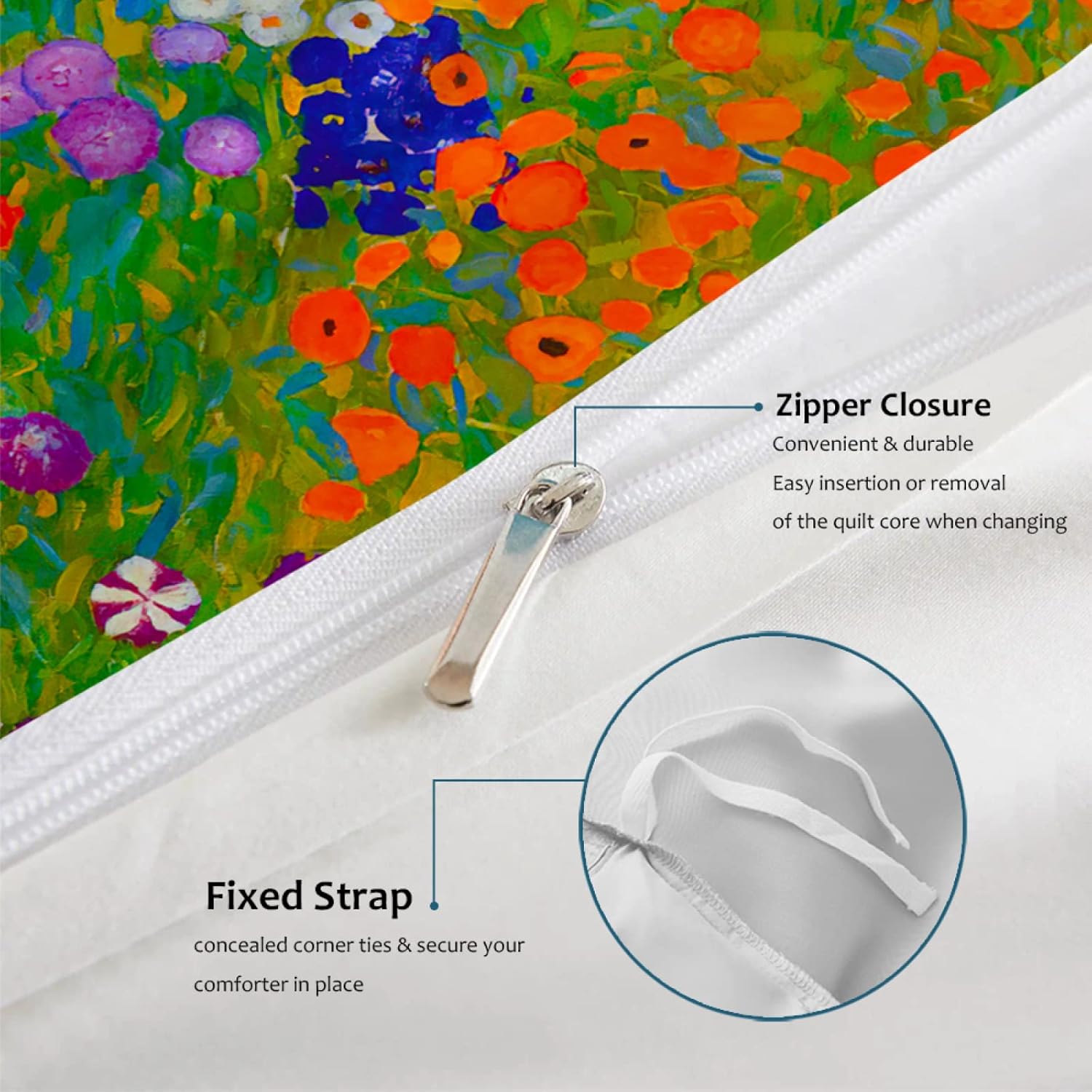 Gustav Klimt Painting Duvet Covers Soft Warm Farm Garden Comforter Cover with Zipper Closure 3 Pieces Set （1 Duvet Cover+2 Pillowcases ） Queen