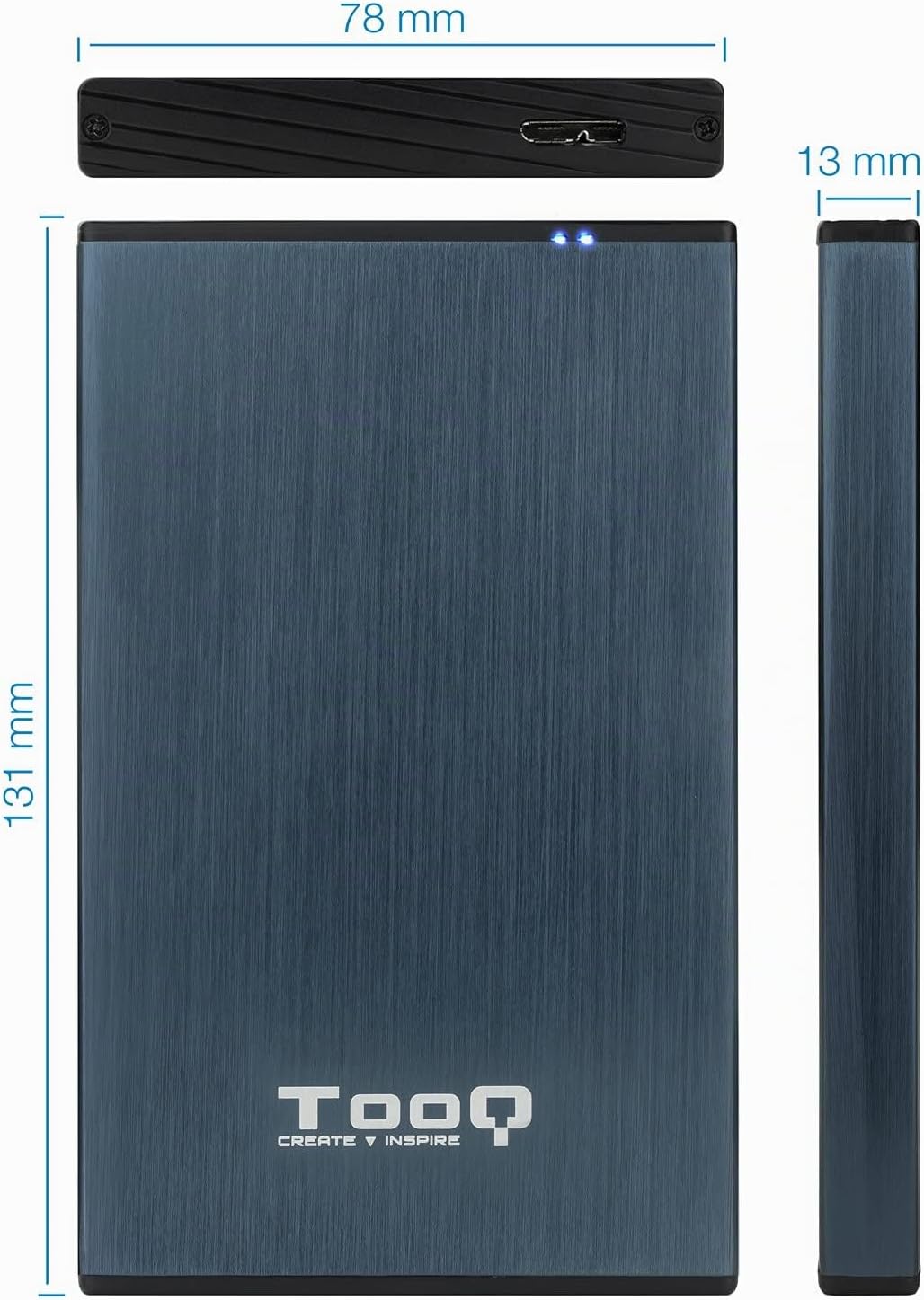 Tooq TQE-2527PB – Carcasa para Discos Duros HDD de 2.5″, (SATA I/II/III de hasta 9.5 mm de Alto, USB 3.0) Aluminio, Indicador LED, Color Azul Pacífico, 50 grs 5