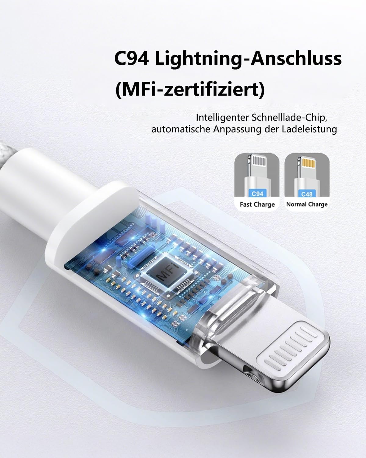 Szybka ładowarka 30 W z portem USB-C i nylonowym kablem o długości 2 m do iPhone'a 14 13 12 11,Pro Max i SE,wtyczka do szybkiego ładowania z kablem USB-C na Lightning o długości 2 metrów,kolor biały