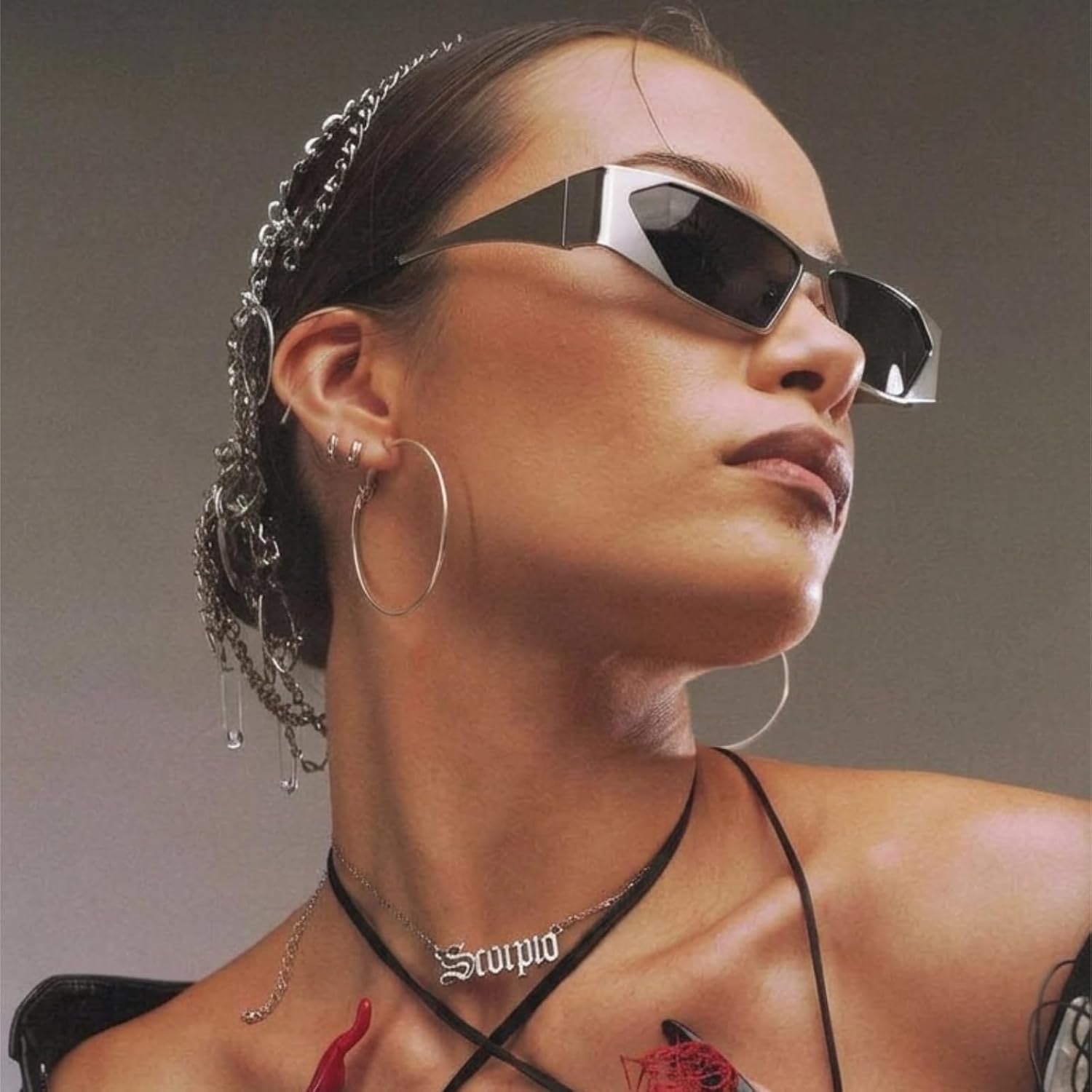 Auralice Silver Y2k Sunglasses for Women and Men, Retro Narrow Cat Eye Sunnies with Metal Frame, Trendy Designer Style Shades with UV400 EDGE OF FLORA image 3