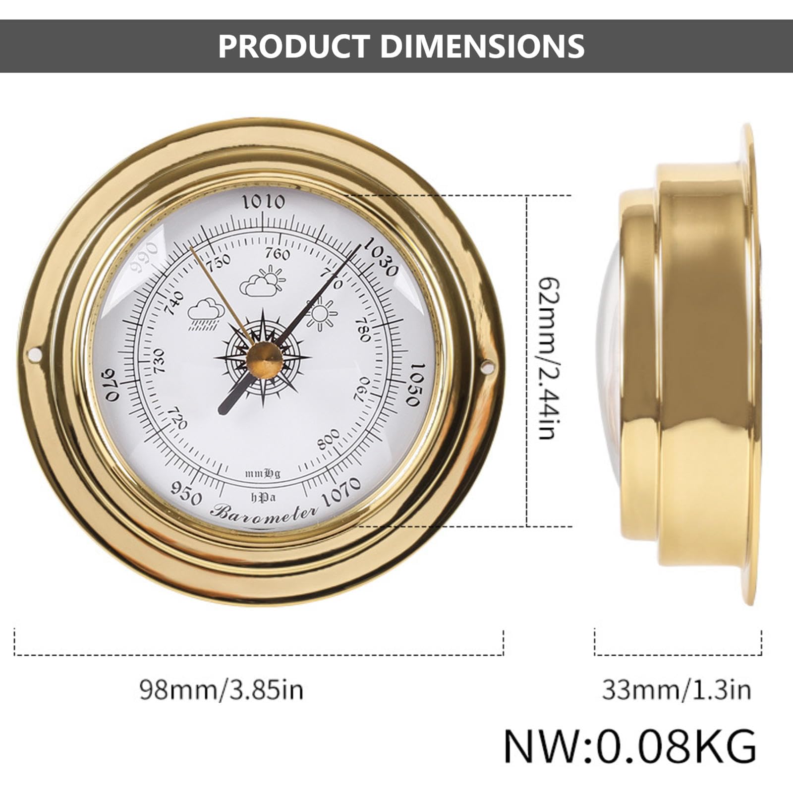 Lot de 3 baromètres, thermomètres, hygromètres, station météo analogique traditionnelle, baromètre de pêche en plein air, baromètre mural en laiton, pour les personnes qui aiment la voile (98 mm)