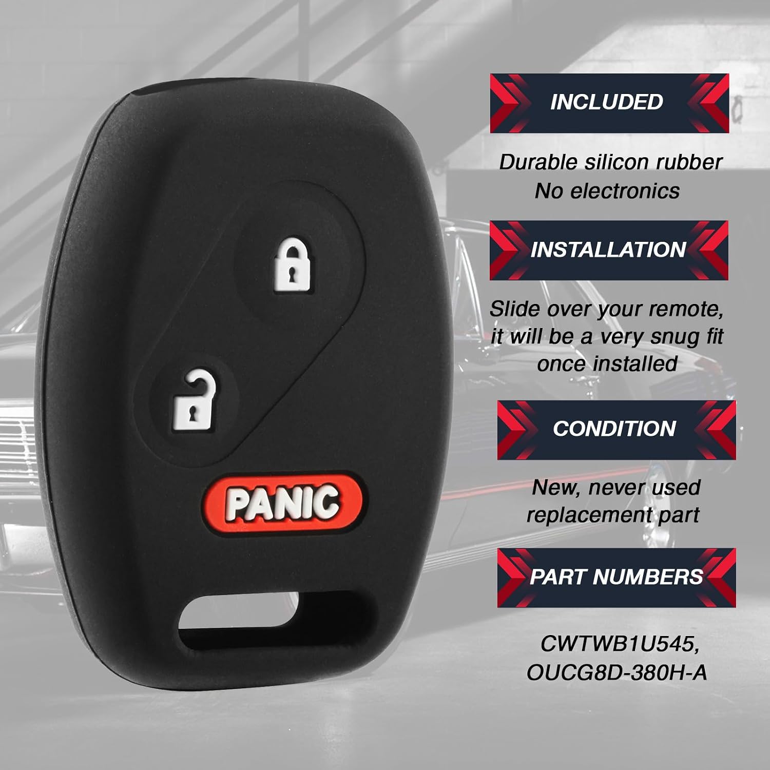 2X USARemote Keyless Entry Remote Key Fob Cover Silicone Rubber Skin 3-Button Replacement for Honda Fit Odyssey Ridgeline Pilot (CWTWB1U545)