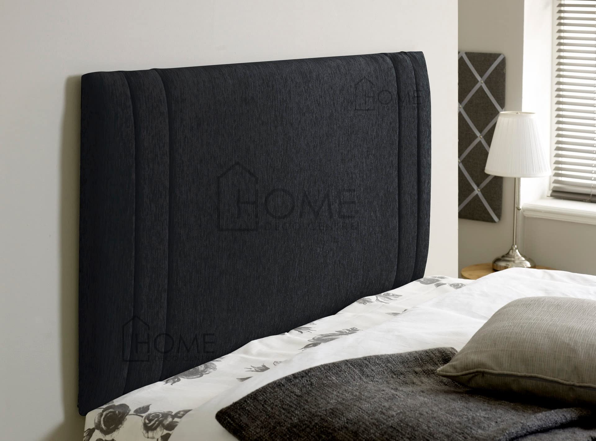 CROWNBEDSUK Denver Chenille Headboard 26 Inches high For a Divan Bed|Chenille|Material|Padded| (Black, 5FT(KINGSIZE))
