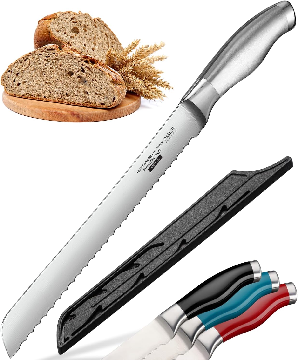Orblue Serrated Bread Knife with 10inch Upgraded Stainless