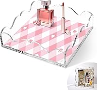 anmylee Acrylic Scalloped Tray with Magnetic Mat - 8x8 Inch Clear Customizable Display Organizer for Photos, Art, Vanity & Desk Decor