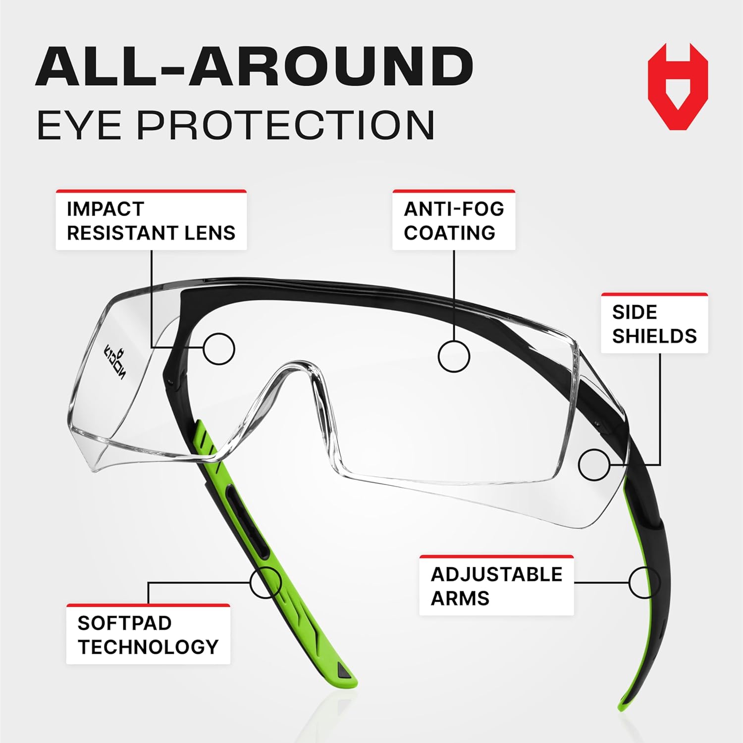 NoCry Anti Fog Safety Glasses that Fit Over Glasses with Scratch Resistant Lens — ANSI Z87 & OSHA Certified Over Glasses Safety Glasses for Men and Women with Adjustable Temples and 100% UV Protection - Image 5