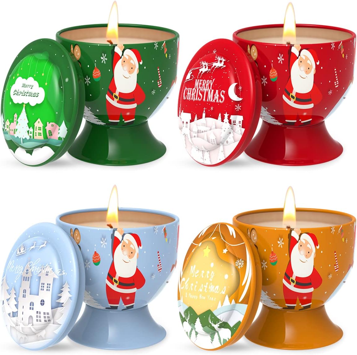 Set of 4 Christmas Santa Claus Snowman Scented Candles Gift