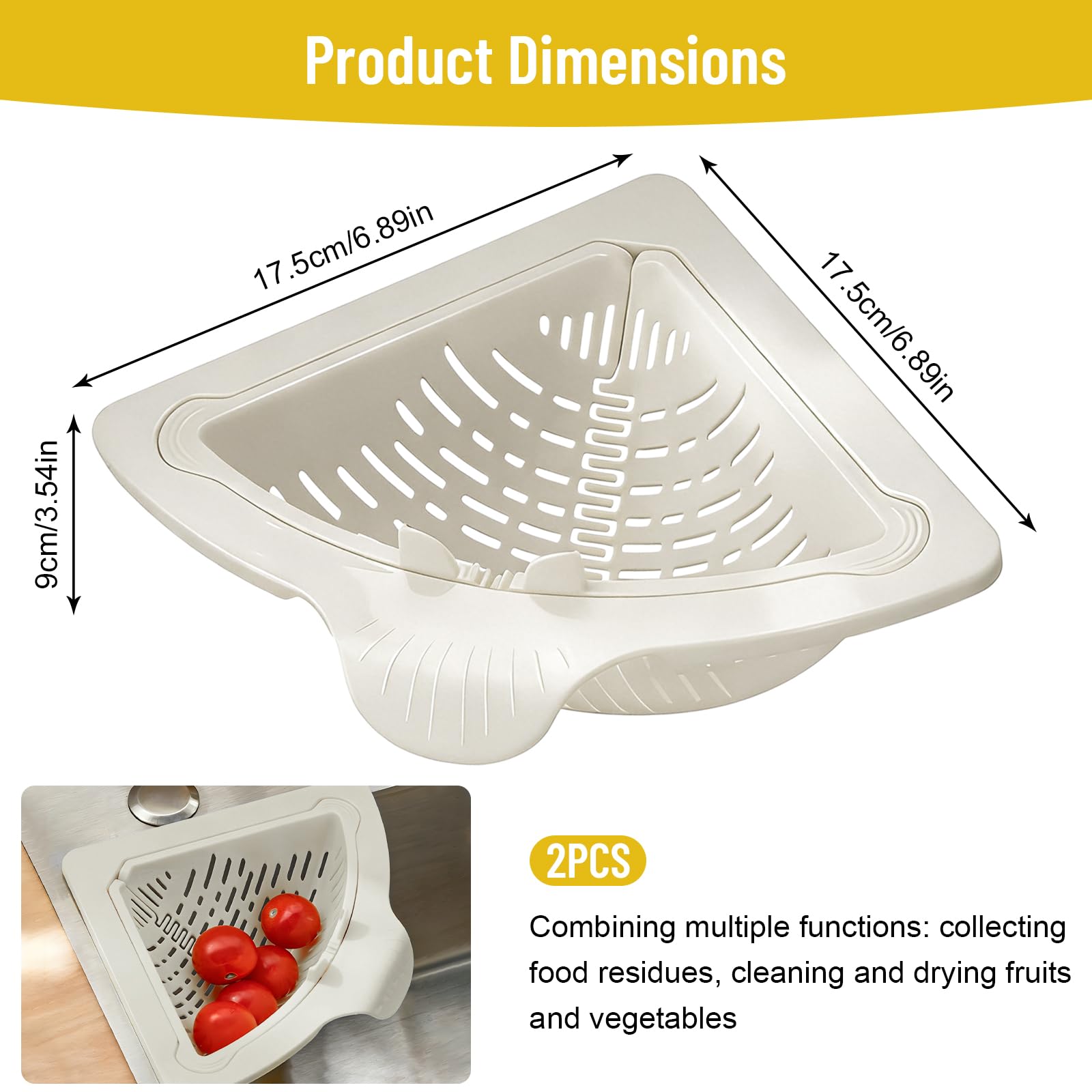 2 filtro per lavello cucina, scolapiatti con sistema di svuotamento a pulsante, supporto magnetico e piastrina adesiva; lavello e cestello scolapiatti per avanzi di cibo, frutta, verdura (Bianco)