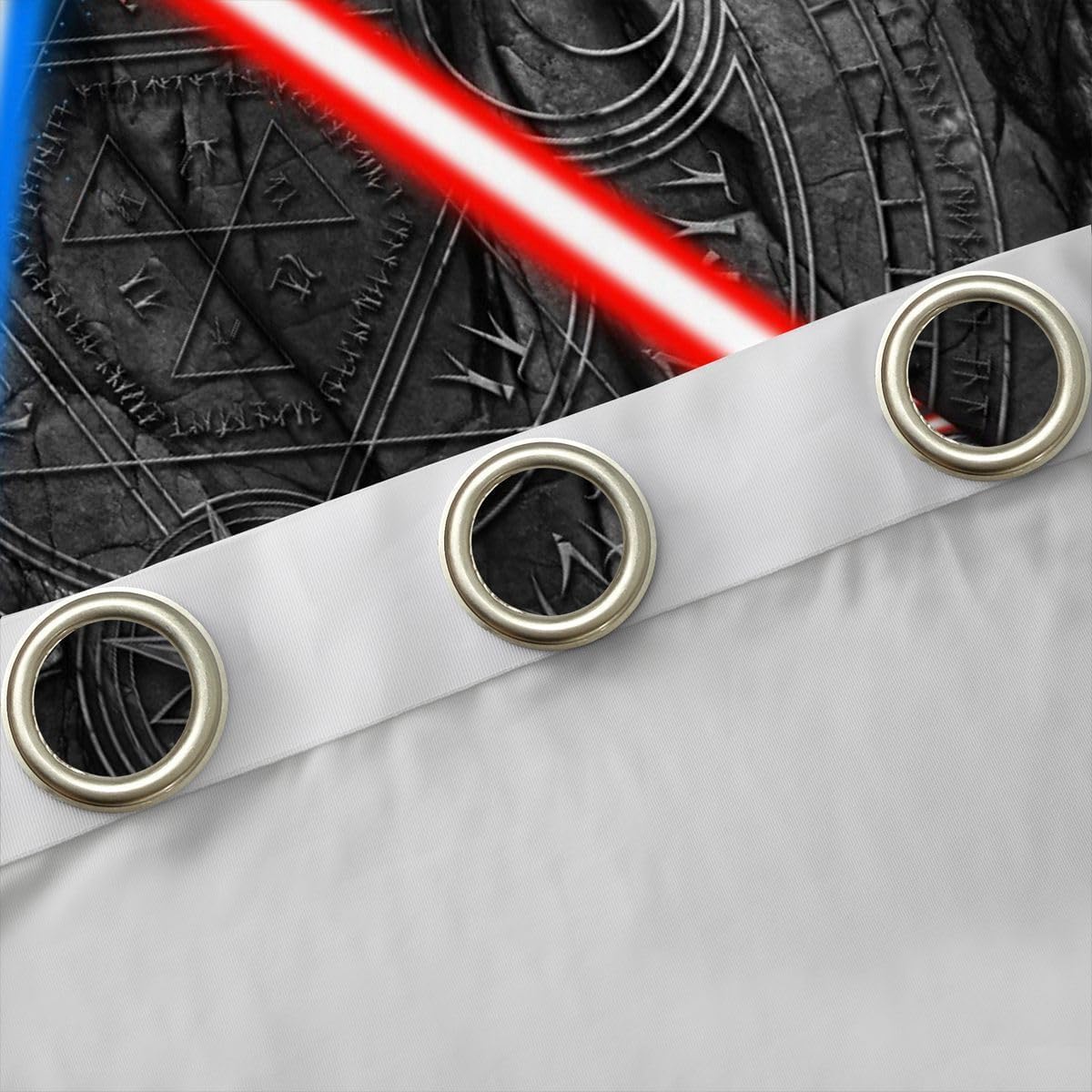 Lightsaber Window Curtain 3D Neon Blue Red Curtains Geometric Sun Moon Round Window Treatment Curtain for Kids Boys Girls Teens Room Decor Fashion Vintage Stone Wall Window Drapes,Black,52Wx84L