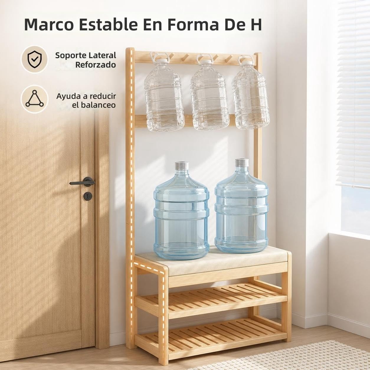 Árbol de recibidor de Madera Maciza, Perchero Independiente 2 en 1 con Banco y Zapatero, Ideal para Abrigos y Sombreros, Organizador de Entrada