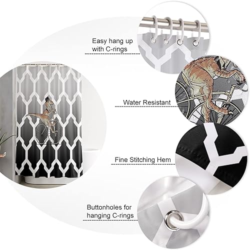 Miniatura 5 de Vandarllin Divertida cortina de ducha con diseño geométrico de dinosaurio para bicicleta, juego de cortinas de ducha para niños, con ganchos, tela