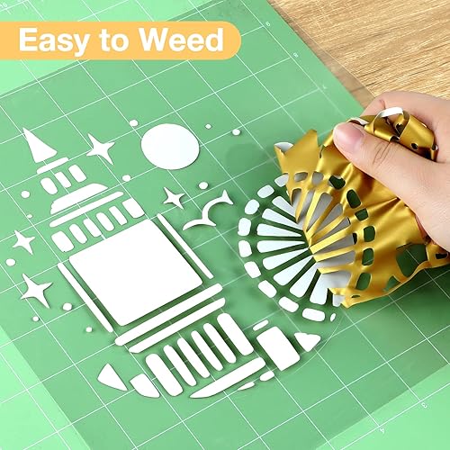 Miniatura 3 de Vinilo de transferencia de calor de 12 pulgadas x 10 pies, rollos de vinilo dorado Sooez HTV para camisetas, vinilo para planchar, fácil de cortar y