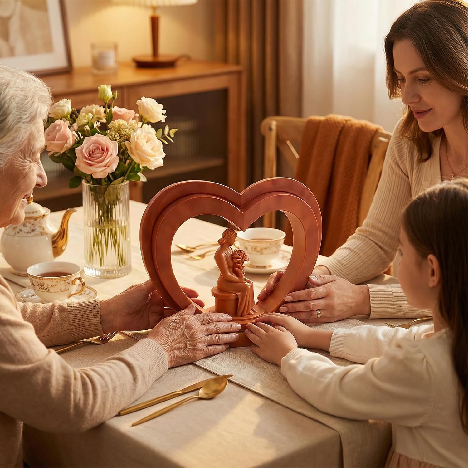 Elstey Heartwarming Birthday Gift for Mom,10.63 * 7.48 Inch Sculpted Hand-Painted Mother-Daughter Figurine – Perfect for Birthdays, Mother’s Day& Special Occasionse (Orange)