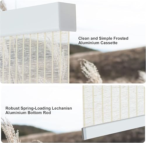 Miniatura 3 de Persianas sin cordones con casete con aspecto de bambú natural, persianas y persianas de parada libre, persianas enrollables con filtro de luz para