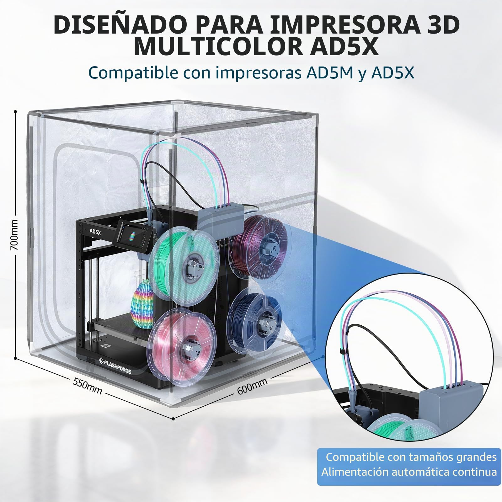 YOOPAI Cubierta para Impresora 3D con Luz LED para AD5X / AD5M, Caja Antipolvo de Temperatura Constante, Ignífuga y Aislante de Ruido