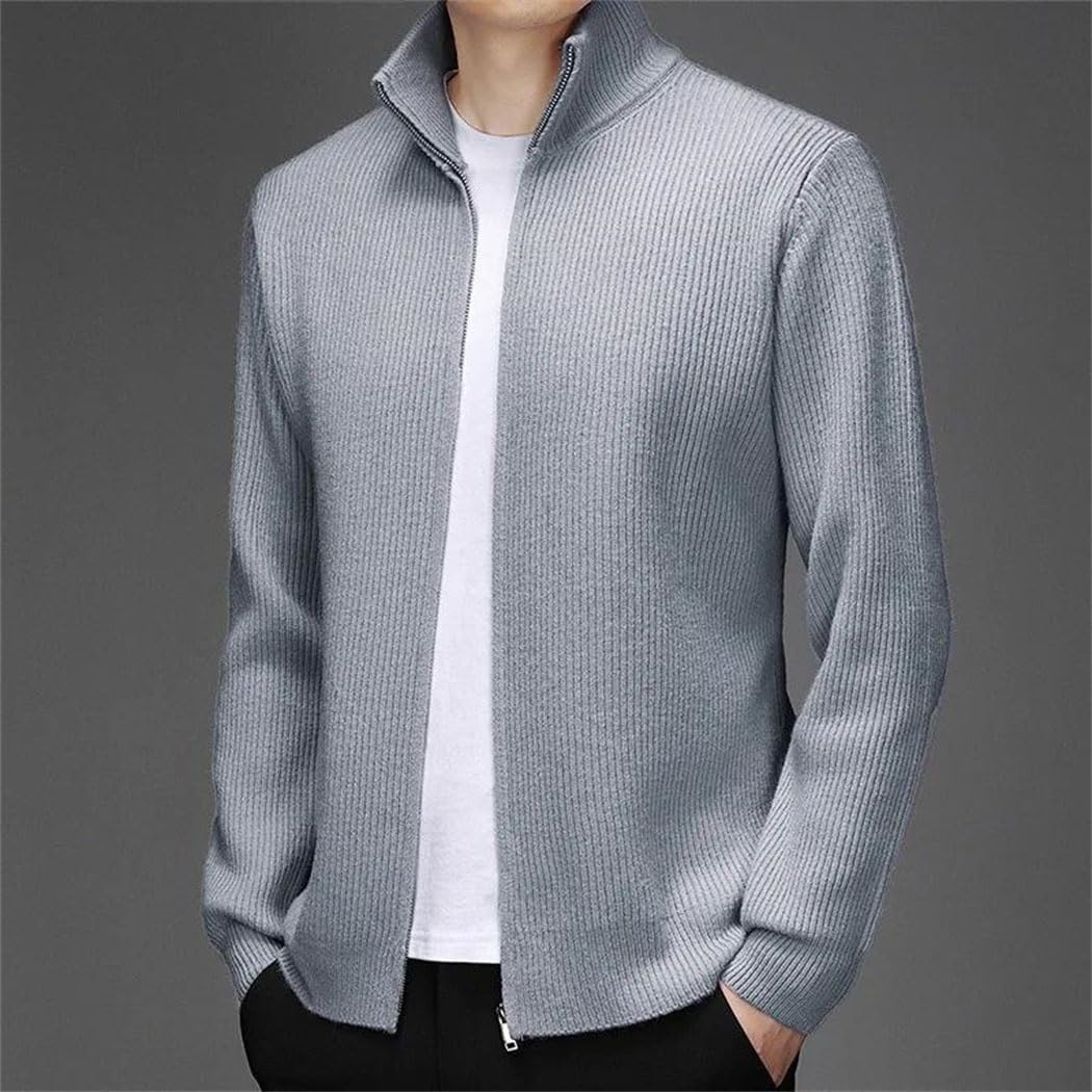 Men's Vintage Cardigan Spring Autumn High Collar Zipper Knit Casual Sweater