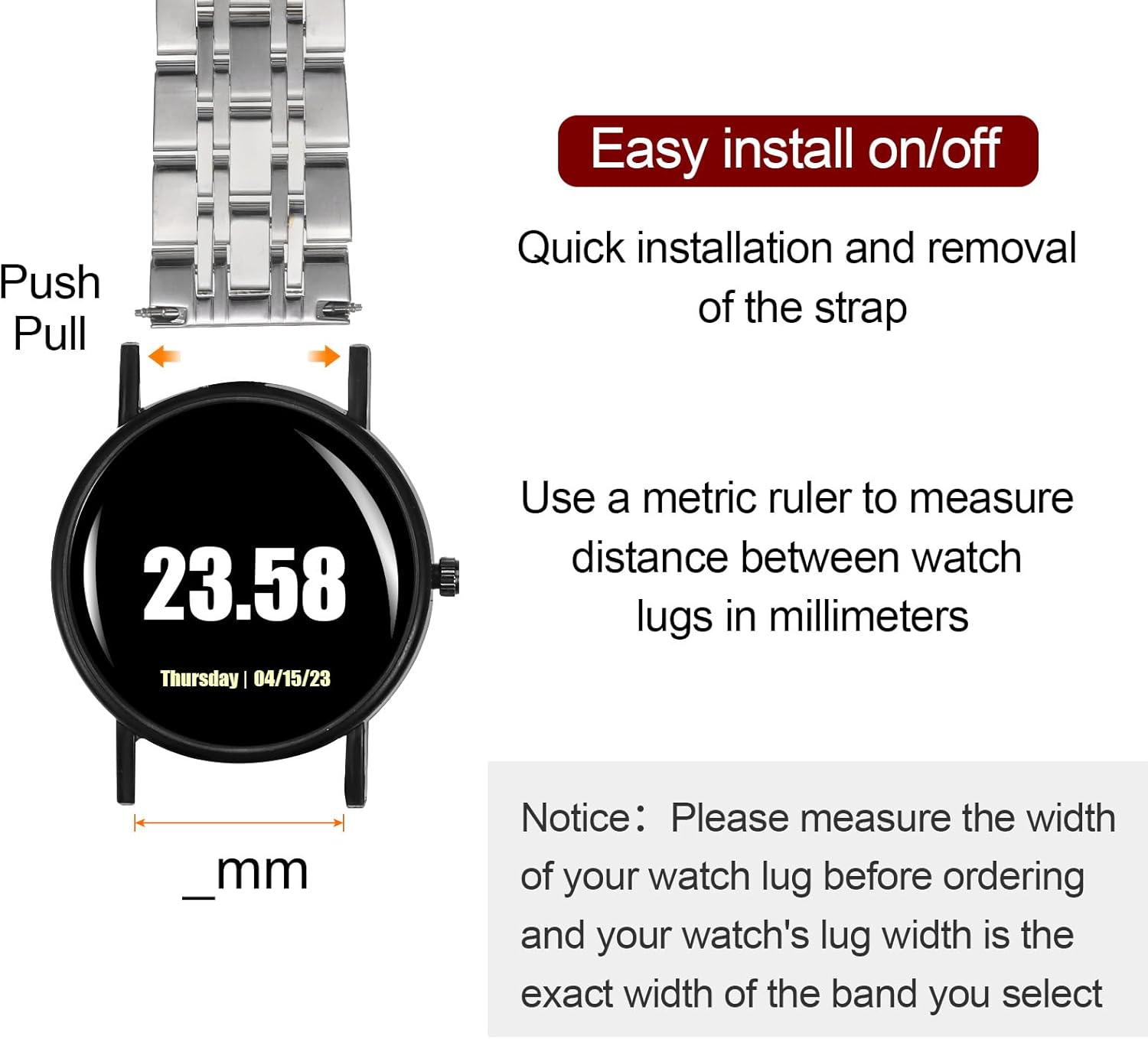 HARFINGTON Stainless Steel Mesh Watch Band Quick Release Metal Watch Strap Adjustable Butterfly Clasp Replacement Bands for Men and Women