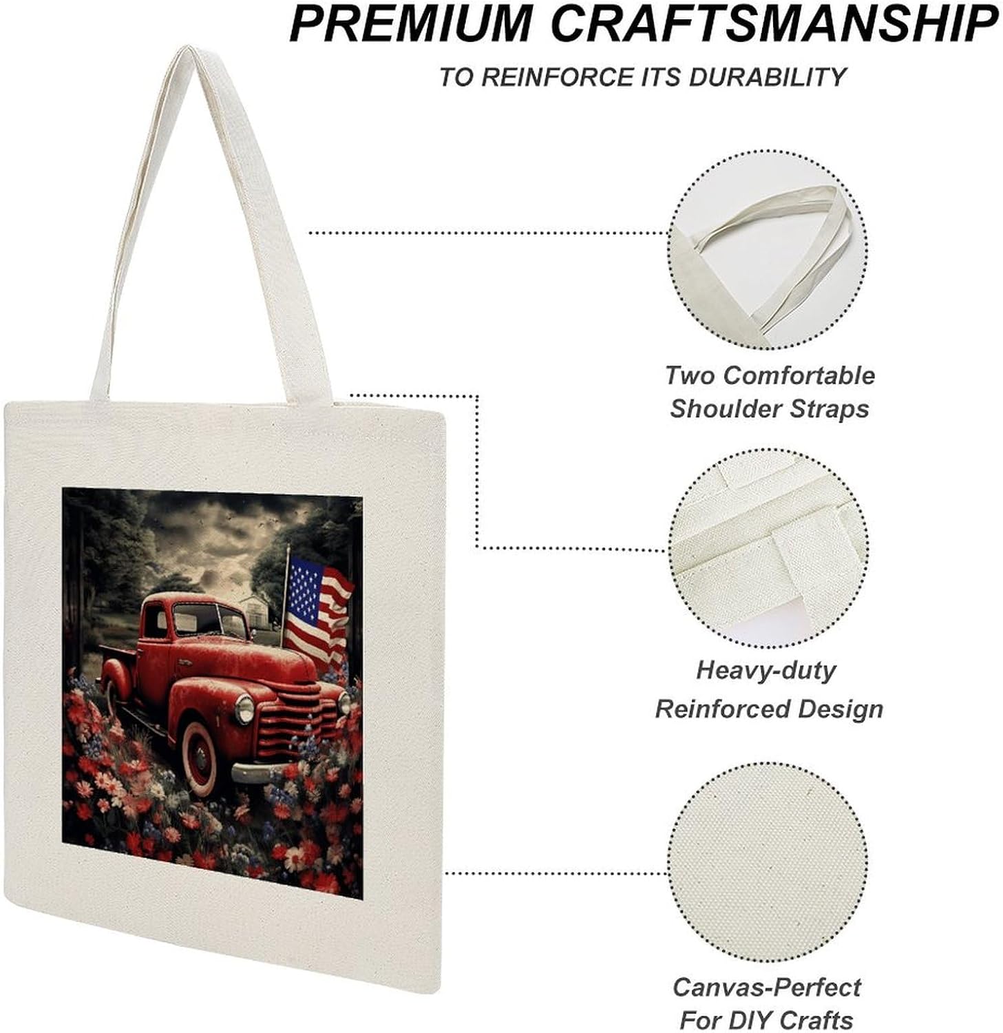 4th Of July Patriotic Old Red Truck Canvas Tote Bag Aesthetic Tote Bag image 5
