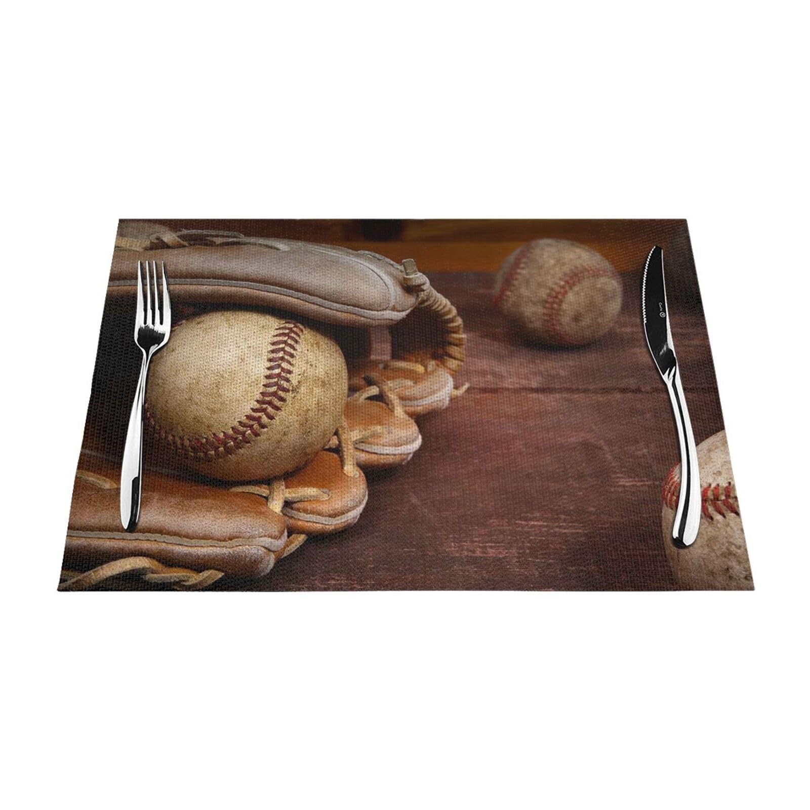 PVC Placemat Set of 1 PCS, 45x30 CM, Retro Baseball Printed Non-Slip Heat Resistant Place Mats for Kitchen Dining Table Indoor Outdoor