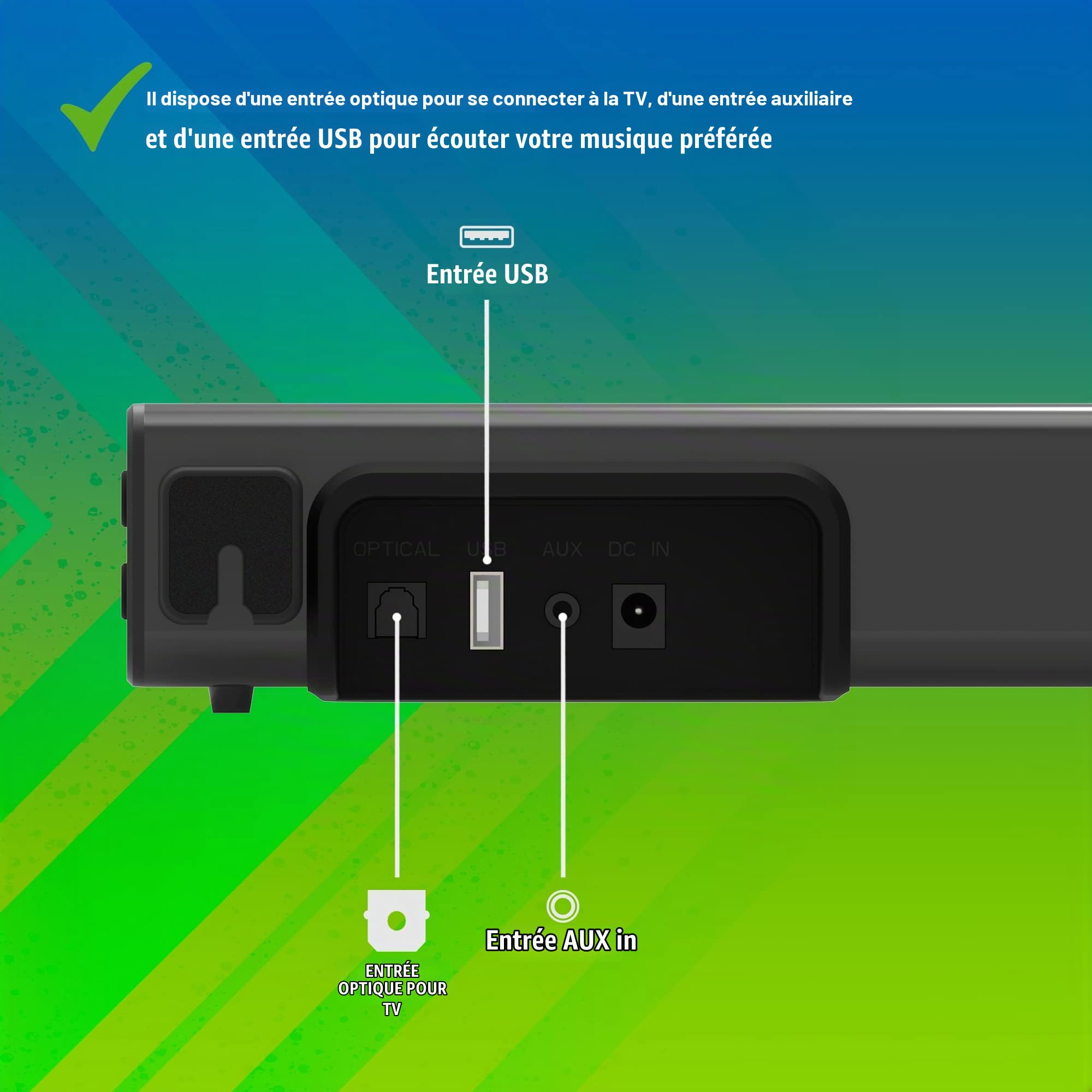 NGS Subway - Barre de Son TV, Soundbar avec Puissance de Sortie 40W, Compatible avec la Technologie Bluetooth 5.0, Entrée Optical-USB-AUX in, Télécommande