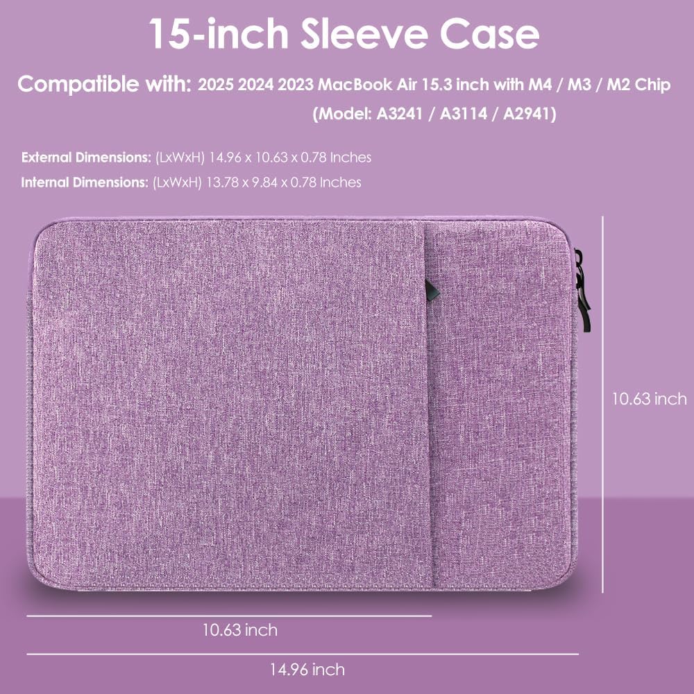 ProElife Laptop Sleeve Case for MacBook Air 15 Inch M5 M4, Water-Resistant image 2