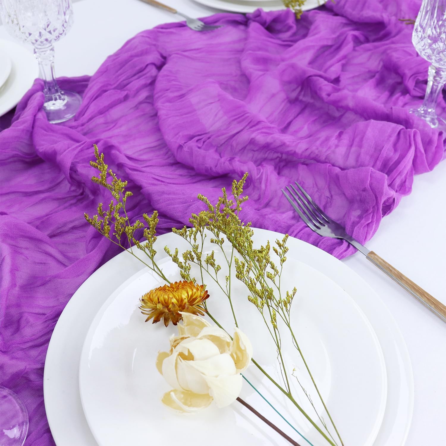 FUHSY 10 Pack 10FT Gauze Table Runner Cheesecloth Fabric Lilac Table Runners Cheese Cloth Rustic Wedding Party Table Runner Boho Birthday Table Decorations Lavender Sheer for Cheese Clothes