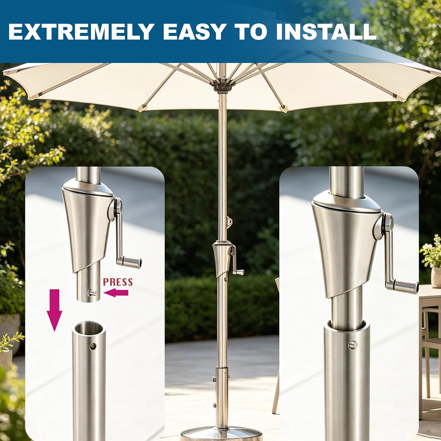 1.5'' Dia 39 Inch Umbrella Pole Replacement,304 Stainless Steel Outdoor Patio Garden Market Umbrella Lower Extension Pole Replacement,No Bullet Buckle