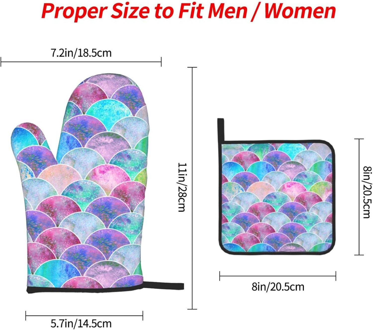 Fish Scale Ocean Print Heat Resistant Microwave Gloves, Used for Baking, Cooking, and Fashion Kitchen Essentials