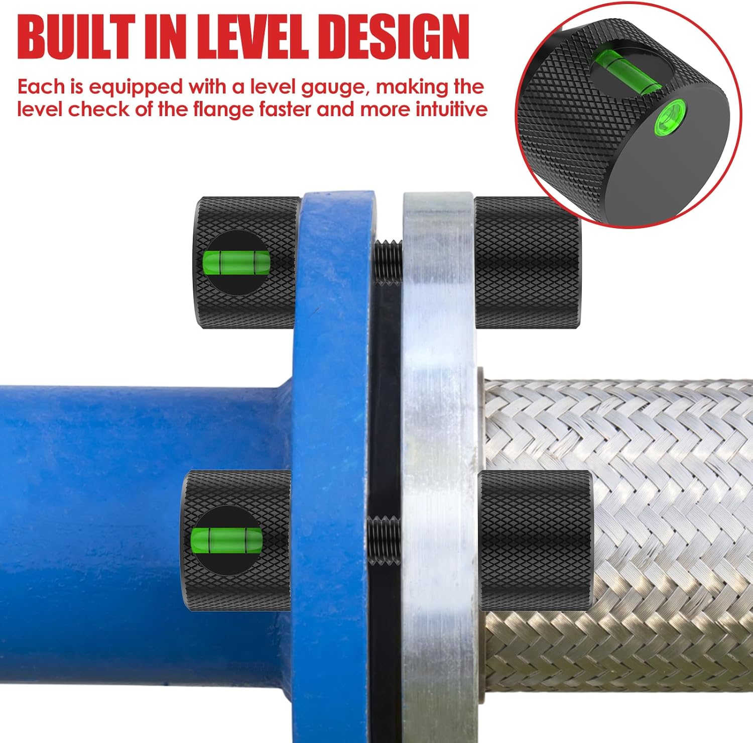 4Pcs Flange Aligners Set, Portable, Aluminum Alloy Ergonomic 2 Hole Flange Alignment Pins with Built in Level for Mechanical Assemblies, Aluminum Alignment Pin Set(black)