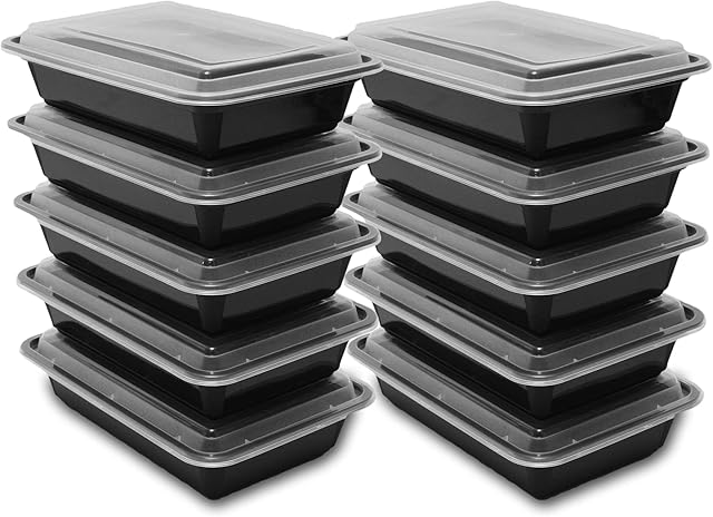 KAPCO Meal Prep Containers [24oz, 10 Pack] Reusable 1 Compartment BPA Free, Microwave Freezer Dishwasher Safe Plastic Food Storage Trays with Airtight Lids, Stackable Portion Control Bento Lunch Boxes