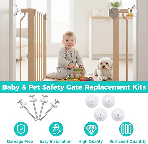 Miniatura 6 de Paquete de 4 vasos de pared para puerta de bebé + 4 varillas de eje de puerta de bebé de 0.315 in con pernos para puerta de bebé montada a presión
