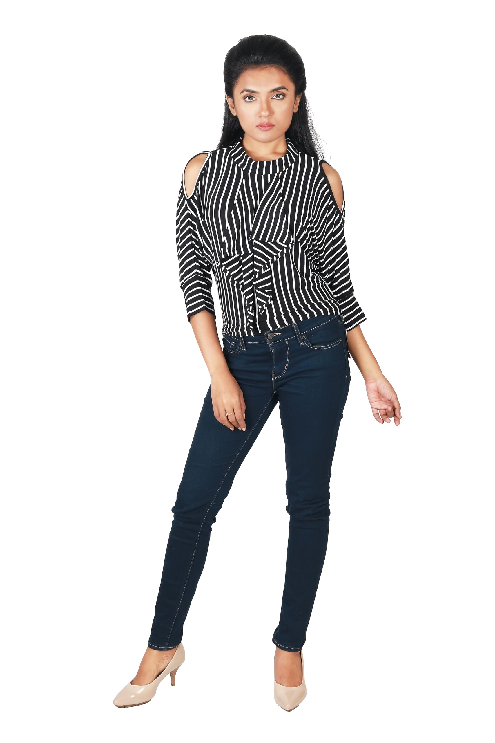 Women Polo Neck, Cold Shoulder with Front Tie Design Short Top | Perfect for Casual, Office, and Everyday Outfits (Color:-)-image-12