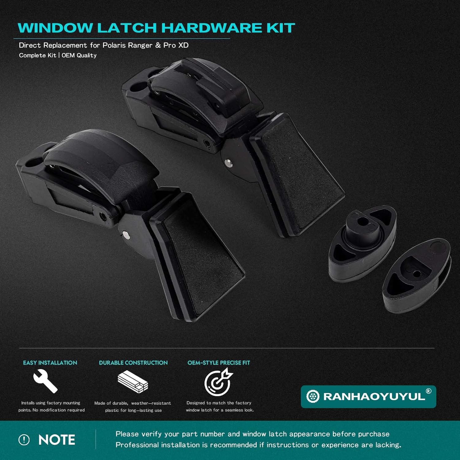 2206609 Replacement Clear Window Latch Hardware Kit Compatible with Polaris Ranger Door# 2882188 2882901 2883229