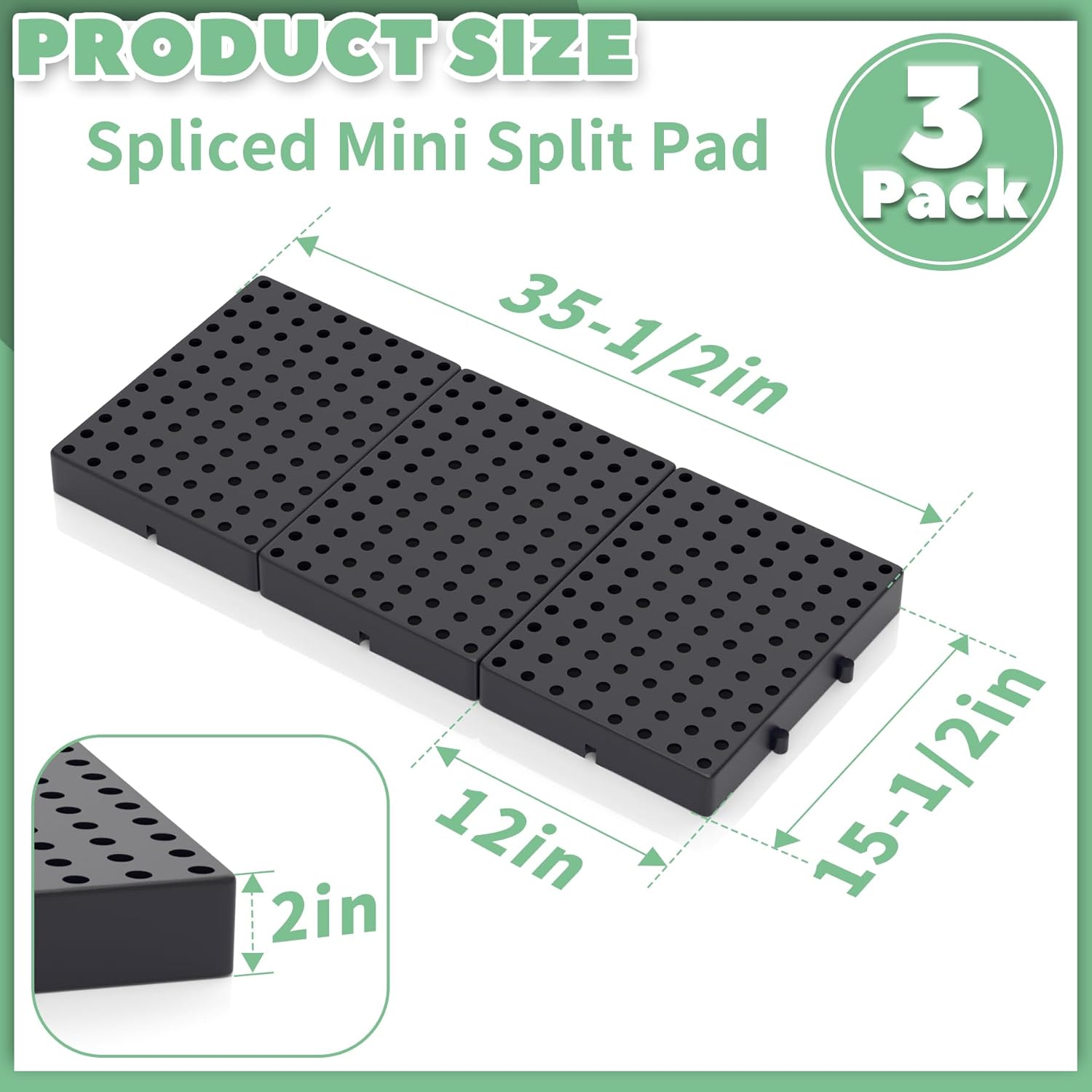 Spliced Mini Split Pad for Ductless Air Conditioner Heat Pump Systems,Hollow Surface Condenser Pad for Prevent Rainwater Accumulation,35.5"x15.5"x2" Equipment Pad Ground Leveling Support Base