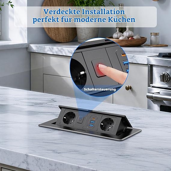 Retractable Socket with USB-C PD 20W Aluminium Switch
