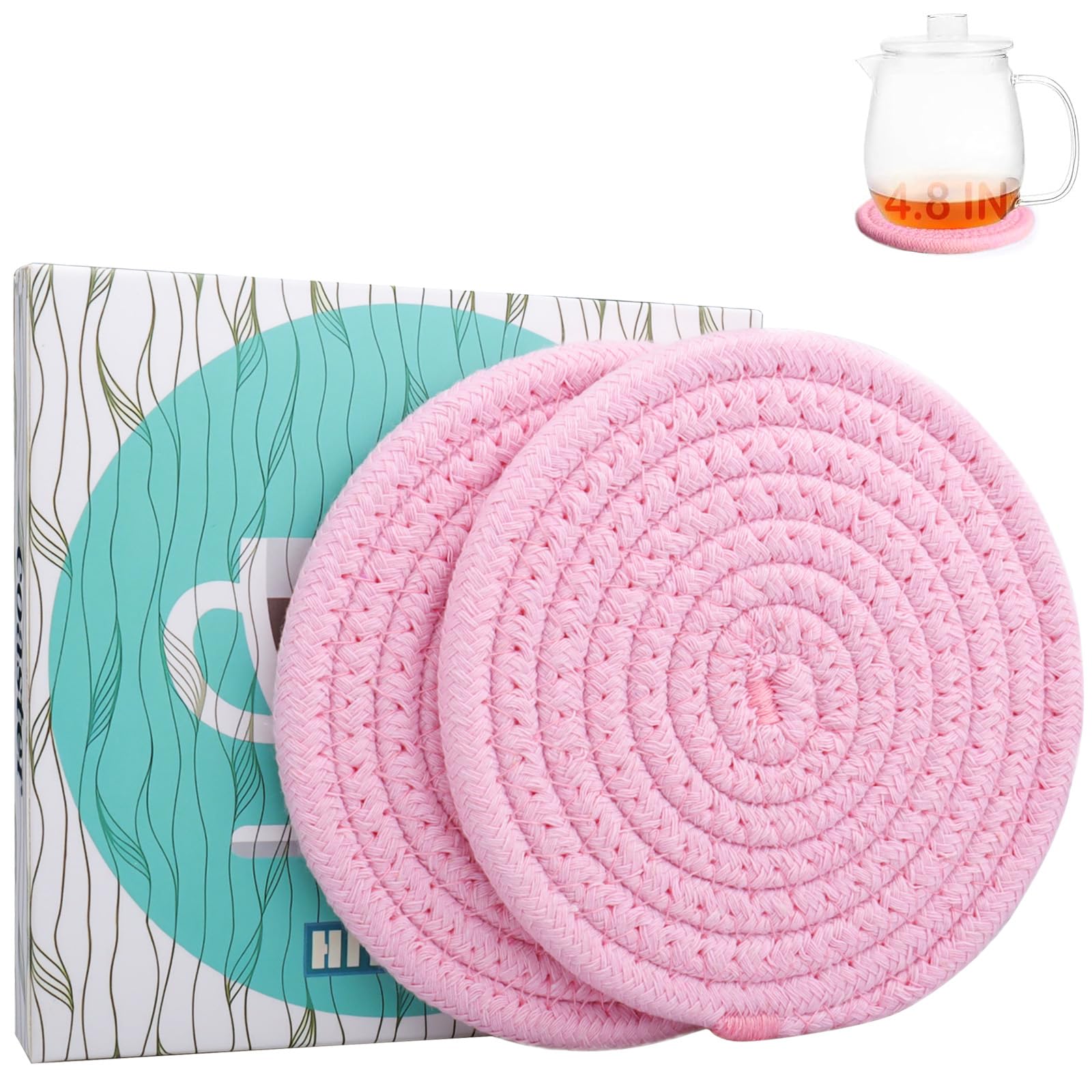 4.8" Sakura Pink Cotton Coasters for Drinks Set of 2 - Soft Absorbent Fabric Drink Pads for Coffee Cups, Boho Pastel Mug Mats for Desk, Nightstand, Dorm & Home Decor – Minimalist & Gift-Ready Skura Pink