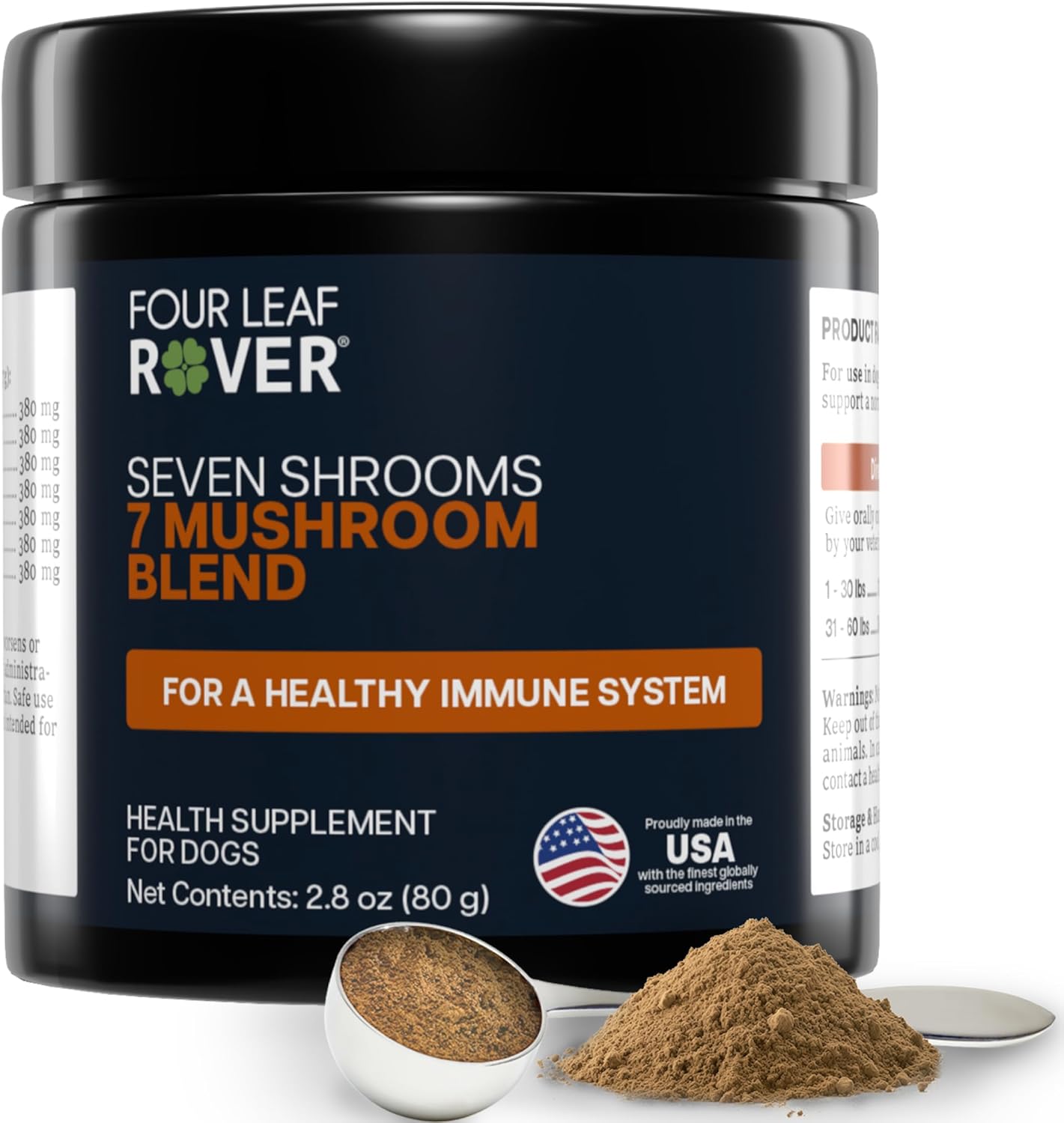 Four Leaf Rover Seven Shrooms - Organic Mushroom Supplement for Dogs - Veterinarian Formulated Whole Mushroom Extract