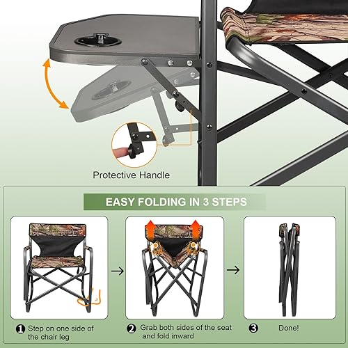 Miniatura 3 de CAMPHILL Directors - Sillas de campamento plegables ligeras con mesa auxiliar, silla de campamento plegable al aire libre para caza, pesca, viajes,