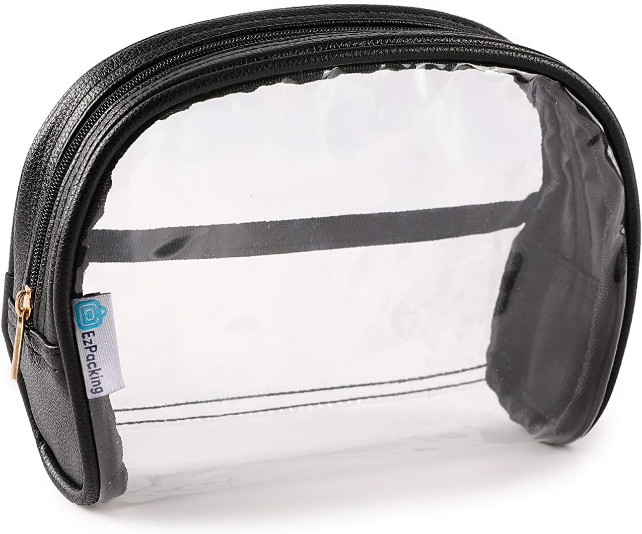 Half Moon Bag / Small & Cute Clear Cosmetic Pouch for Purse / Transparent & Portable TSA Compliant Clear Quart Bag for Travel / Simple and Plain See-Through Clutch or Handbag for Makeup / Made From Trendy Vegan Leather, Vinyl PVC & Suede