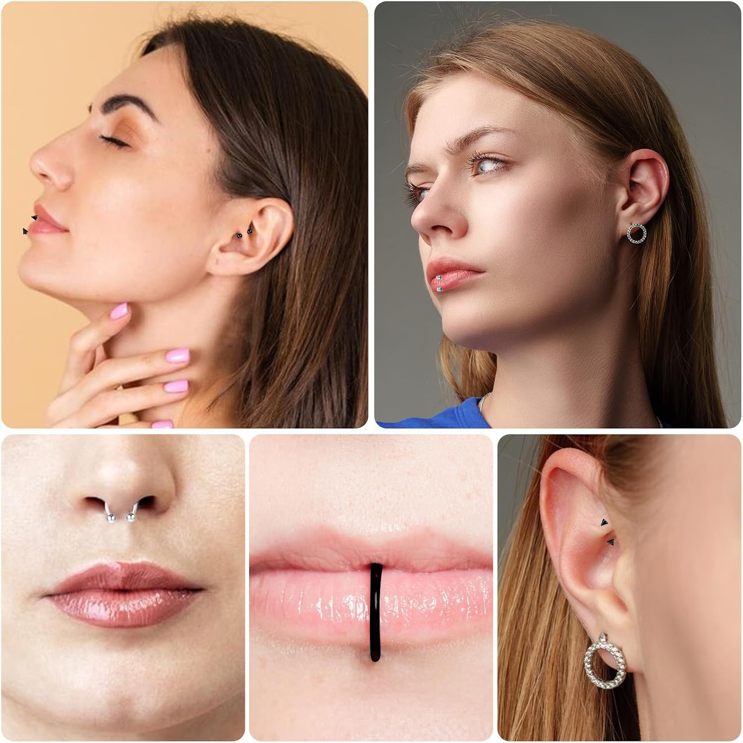 32Pcs Lip Rings for Women 16G Stainless Steel Horseshoe Labret Studs Monroe Lip Barbell Ring Snake Bite Piercing Jewelry Helix Earring Daith Tragus Cartilage Surgical Steel Jewelry