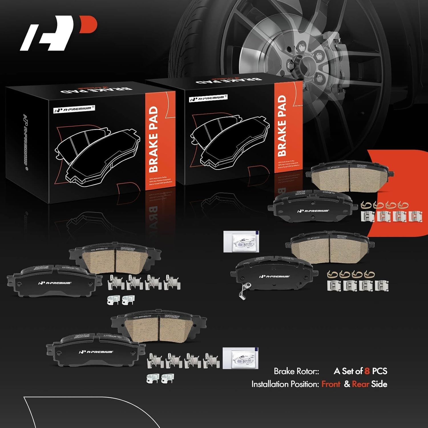A-Premium Front and Rear Ceramic Brake Pads Set Compatible with Toyota Models - C-HR CHR 2018 2019, 8-Pack